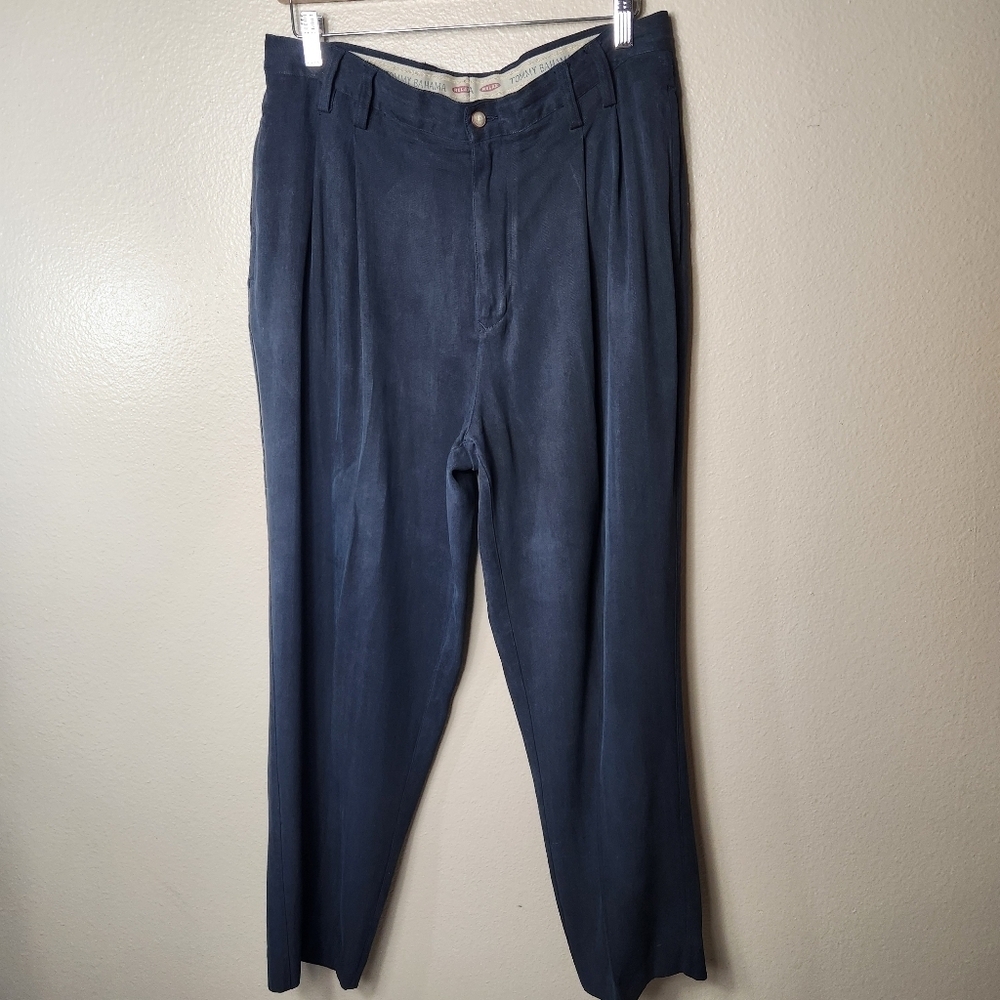Tommy Bahama Mens |36| Black 100% Silk Pleated Dress Pants